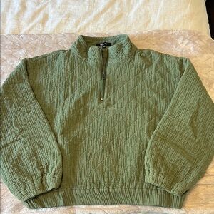 Madewell Olive Zip-Up Quilted Sweater, Thin